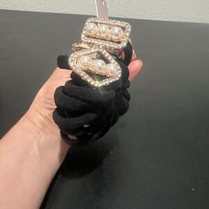 Capelli of New York Black and Gold Bracelet with Pearl Accents